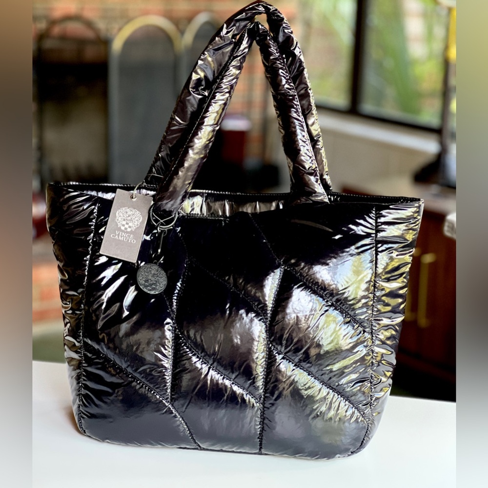 VINCE CAMUTO nylon PUFF TOTE black